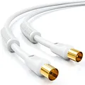 Produktbild: deleyCON 5m TV Antennenkabel (IEC-Stecker auf IEC-Kupplung) Koaxial Kabel HDTV 4-fach Schirmung 2x Ferritkern Mantelstromfilter DVB-T DVB-T2 Radio DAB - Weiß