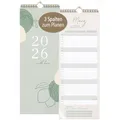 Produktbild: KIND OF HAZEL® Wandkalender 2026 Familienkalender 3 Spalten Hochformat Ringbindung Familienplaner Paarkalender Monatsübersicht mit Sprüchen Naturtöne Green