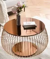 Produktbild: Couchtisch mit Metallkorb Rosegold/Gold Ø72cm Abstelltisch Wohnzimmertisch Tisch