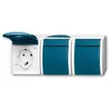 Produktbild: Busch-Jaeger ocean Steckdose, 3f, grau/blau-grün, matt, Aufputz, horizontal, mit Klappdeckel, IP44, Komplettgehäuse