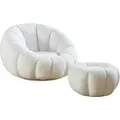 Produktbild: SalesFever Sessel und Hocker Set | mit 360° Drehfunktion | Bezug Teddyfell | Gestell Metall | B 97 x T 95 x H 65 cm | weiß - Weiß