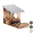 Produktbild: Relaxdays Eichhörnchen Futterhaus, Kobel aus Holz, wetterfestes Metall Dach, zum Aufhängen, Futterstation, geflammt, Braun