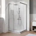 Produktbild: Breuer Eckeinstieg Ektos mit Schiebetür Klarglas 4-teilig 75 cm - 90 cm Silber