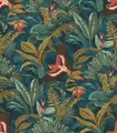 Produktbild: Rasch Tapete 639216 Tapete mit tropischen Vögeln und Dschungelblättern in Grün und Blau, Dschungel - 10,05m x 0,53m