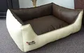 Produktbild: Hundebettenmanufaktur Hundebett Hundesofa Schlafplatz Kunstleder Similpelle Farbe und Größe wählbar von XS bis XXL (80 cm X 60 cm, Creme braun)