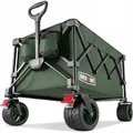 Produktbild: Overmont Faltbar Bollerwagen Klappbar Handwagen - mit Geländegängige Breite Räder - bis 150 kg Tragkraft - für Camping Sport Einkaufen Garten Grün
