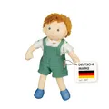 Produktbild: Heless 508 - Stoffpuppe Junge Fred mit grüner Latzhose und Shirt zum An- und Ausziehen, ca. 22 cm große Weichpuppe zum Kuscheln, Spielen und Liebhaben