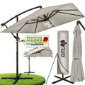 Produktbild: tillvex® Alu Sonnenschirm Rechteckig Ø 330 cm Grau + Abdeckung mit Kurbel | Ampelschirm Eckig mit Ständer | Gartenschirm UV-Schutz Aluminium | Kurbelschirm Marktschirm wasserdicht 360° drehbar