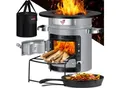 Produktbild: KESSER® Raketenofen Inkl. Grillpfanne aus Gusseisen mit Tragetasche, Dutch Oven BBQ Rakete Holzofen Camping Campingkocher Campinggrill, Edelstahl
