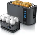 Produktbild: Arendo 2-teiliges Frühstücksset - 4-Scheiben Langschlitz Toaster, 6er Eierkocher, Grau