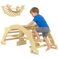 Produktbild: AIYAPLAY Montessori Klettergerüst Indoor, 2 in 1 Kletterbogen & Schaukelpferd, Kletterspielzeug aus Holz, für Kinder 2-4 Jahre, Indoor, Naturholz