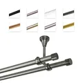 Produktbild: MDEKOR Gardinenstange 320 cm 2-läufig | Vorhangstange für die Deckenmontage Silber Grau aus Metall | Gardinenstangenset Ø 19mm