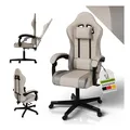 Produktbild: Juskys Gamingstuhl HyperSeat, Bürostuhl aus Kunstleder, verstellbare Rückenlehne – Beige/hellgrau