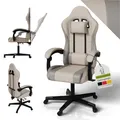 Produktbild: Juskys Gaming Stuhl – PC Stuhl & Bürostuhl in einem, ergonomisch, verstellbare Rückenlehne, höhenverstellbar, Kunstleder Gaming Chair Beige/hellgrau