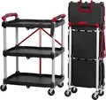 Produktbild: Mahlzeit faltbarer Servierwagen mit Rollen, belastbar bis 150 kg, 3 Etagen Lagerregal, Rot/Schwarz