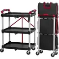 Produktbild: Mahlzeit Faltbarer Servierwagen Mit Rollen, Belastbar Bis 150 Kg, 3 Etagen Lagerregal, Rot/schwarz
