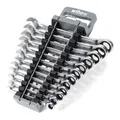 Produktbild: Wiha Ringratschen-Gabelschlüssel Set 12-tlg. inkl. Halter I Ring Ratschenschlüssel Set 8-19 mm I Maulschlüssel Satz mit Ringratsche (44665)