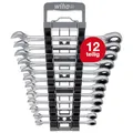 Produktbild: Wiha Ringratschen-Gabelschlüssel Set 12-tlg. inkl. Halter I Ring Ratschenschlüssel Set 8-19 mm I Maulschlüssel Satz mit Ringratsche (44665)