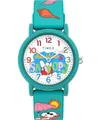 Produktbild: Timex Peanuts Just Beachy Armbanduhr, Unisex, 36 mm, grünes Silikonarmband, weißes Zifferblatt, grünes Gehäuse TW2V78500