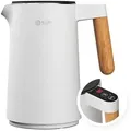 Produktbild: BALTER Edelstahl Wasserkocher mit Temperatureinstellung, 45°C-100°C, Doppelwand, BPA frei, leise & kabellos, Warmhaltefunktion, Teekocher mit Temper