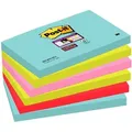 Produktbild: 3M Post-it Super Sticky Notes 6556SMI, 127 mm x 76 mm, türkis, neongrün, neonpink, mohnrot, 6 Blöcke à 90 Blatt