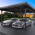 Produktbild: Doppelcarport f. 2 Autos inkl. 15 Module m. Dachverkleidung & Regenrinne Schwarz