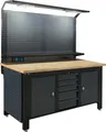 Produktbild: Werkstattwand Profiline XL 200 x 73 cm Stahl massive Holzarbeitsplatte LED Steckdosen Lochwand
