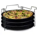 Produktbild: Relaxdays Pizzablech 10020495 antihaftbeschichtet rund Ø 29 cm, gelocht, mit Ständer, Eisen, hitzebeständig bis 270°C, 4 Stück