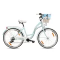 Produktbild: Goetze Mood 26 Zoll Jugendfahrrad, 17 Zoll Tiefeinsteiger Aluminiumrahmen, 6-Gang Kettenschaltung, doppelte V-Bremsen, LED-Beleuchtung, Rattankorb, Komfortsattel, mit Seitenständer & Klingel