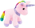 Produktbild: Einhorn Kuscheltier Rosa mit Regenbogen Mähne 21 cm Glitzer Plüschtier Stofftier