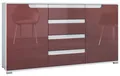 Produktbild: Vladon Sideboard Sylt V1 (Kommode mit 2 Türen und 4 Schubladen, Korpus - Weiß matt / Front - Bordeaux Hochglanz), Absetzung - Weiß Hochglanz (138,5 x 75,5 x 35 cm)