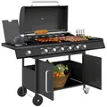 Produktbild: Outsunny Gasgrill 21,2 KW 6+1 Brenner BBQ Grillwagen aus Edelstahl inkl Rolle Seitenbrenner Thermometer Grillrost Kochfeld Seitentisch Gas-Grill für Balkon Camping 144,5 x 56 x 110cm