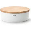 Produktbild: Continenta Brottopf Oval Brotkasten aus weißem Keramik mit Holzdeckel - Hellbraun
