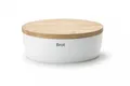 Produktbild: Continenta Brotdose Oval Keramik weiß modern Beschriftung 30 x 23 cm Holzdeckel