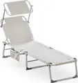 Produktbild: CASARIA® Sonnenliege Klappbar Wetterfest Alu Gartenliege Mit Dach Seitentasche 150kg Belastbar 190x60cm Liegestuhl Relaxliege Garten Klappliege Creme