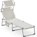 Produktbild: Sonnenliege Ibiza Klappbar Wetterfest Alu Gartenliege mit Dach Seitentasche 150kg Belastbar Liegestuhl Garten Cremeweiß - Casaria