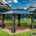Produktbild: BRAST® Pavillon Aluminium Pagode 3,5x3,5m | viele Modelle & Farben | inkl. Moskitonetz | festes Dach | wasserdicht | stabil | UV-Schutz | Dunkelgrau
