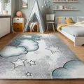 Produktbild: SIMPEX Teppich Kinderzimmer Bär-Himmel Wolken Sterne Design Kurzflor Kinderteppich mädchen Spielteppich Modern Design Babyzimmer Teppiche für Junge und Mädchen Extra Weich 80 x 150 cm