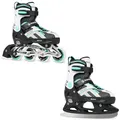 Produktbild: RAVEN Pulse 2in1 Schlittschuhe Inline Skates Inliner für Kinder und Erwachsene verstellbar (Black/Mint, 33-36 (20-22,5cm))
