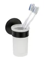 Produktbild: Schöner Wohnen Kollektion Zahnputzbecherhalter Mod. Meleto aus rostfreiem Edelstahl in Schwarz matt mit satiniertem Glas für einfache Wandmontage Maße 7 cm x 12 cm x 10 cm