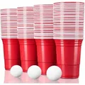 Produktbild: TRESKO Rote Partybecher 100 Stück Trinkbecher Einwegbecher Plastikbecher Party Beer Pong Cups