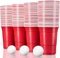 Produktbild: TRESKO 100 Beer Pong Becher wiederverwendbar | Partybecher 473ml - 16oz | Bierpong, Red Cups extra stark | Plastikbecher Rot