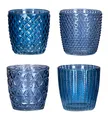 Produktbild: 4er Set Windlicht H7,5cm Glas Blau Teelichthalter Kerzen Retro Kerze Kerzenhalter Tischdeko Deko
