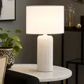 Produktbild: Tischlampe Tischleuchte Leselampe Stoff Keramik Schlafzimmerlampe weiß H 51 cm