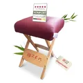 Produktbild: Zen tragbarer Klapphocker faltbar aus Holz 48 x 33 x 33 cm vielseitige Hocker ideal als Massage Zubehör Falthocker, Friseurhocker, Kosmetikhocker, Arzthocker - Klappstuhl geplostert & bequem (Rot)