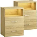 Produktbild: Nachttisch Touch mit led Beleuchtung 40x28x55cm Dimmbar Holz 2 Schubladen Boxspringbett Schlafzimmer Wohnzimmer Beistelltisch Nachtschrank 2er Set
