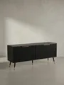 Produktbild: Lowboard Schwarz mit Eiche-Nachbildung 150x60x39 cm TV-Kommode Modern, Design TV-Schrank Hoch, Fernsehtisch Fernsehschrank mit Türen, Fernsehkommode Wohnzimmer