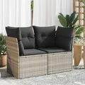 Produktbild: Gartensofa mit Kissen 2-Sitzer Hellgrau Poly Rattan
