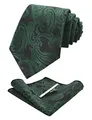 Produktbild: JEMYGINS Graziös Paisley Elegant Herren Krawatte und Einstecktuch mit krawattenklammer Sets (Dunkelgrün2)