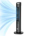 Produktbild: Leiser Turmventilator für Schlafzimmer, Standventilator mit Fernbedienung, 90° oszillierend, 4 Geschwindigkeiten 3 Modi 12H Timer LED-Anzeige, 91 cm Elektrischer Kühlventilator, Schwarz